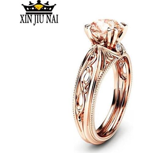 Zircon Rose Gold Hollow Flower Wedding Rings for Women Rhinestone Engagement Ring for Female Jewelry Bague Anillos Mujer