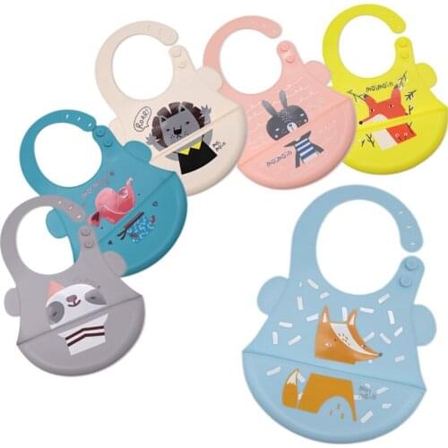 Toddler Infant Baby Silicone Waterproof Bib Cartoon Animal Towel Feeding Anap Bib Soft Waterproof Catoon Apron