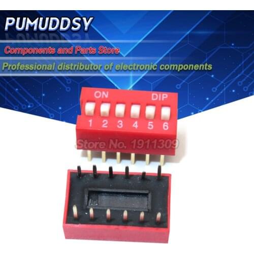 10PCS DIP Switch 6 bit Way 2.54mm Toggle Switch Red Snap Switch Wholesale Electronic