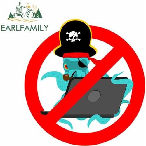 EARLFAMILY 13cm x 12.5cm For Prohibition Of Pirate Octopus Car Decals Anime Fashion Occlusion Scratch Creative SUV Decoration