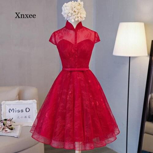 Elegant High Neck Lace Midi Dress Homecoming Party Dresses Sexy Short Sleeve Wedding Evening a Line Dress Fashion Women Clothing