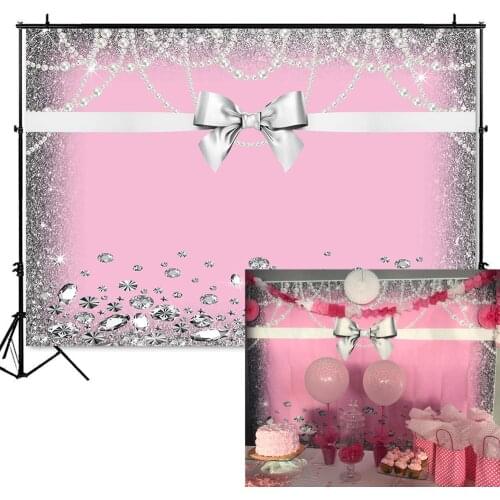 Breakfast Bow-Knot Backdrop Sweet 16 Bridal Shower Photo Background Baby Diamonds Pink Wedding Party Banner Supplies Decoration