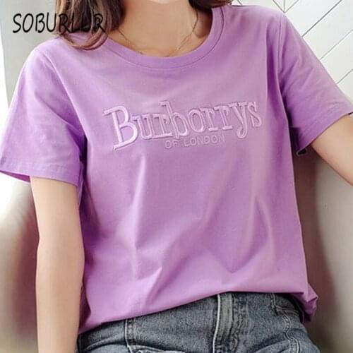 SOBURLUR 2021 Summer New Blousas Womens T-shirt Oversize Shirt White Short sleeve T-shirts Top Woman clothes Loose Text Tops