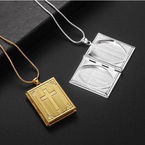 Exquisite Christian Bible Cross Pendant Necklace Photo Box Chain Unisex Anniversary Jewelry Birthday Xmas Gifts Hip Hop Jewelry