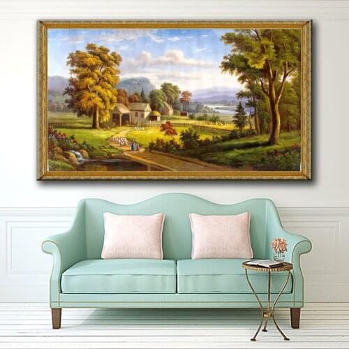 Classical sheep farmer house county landscape canvas printings oil painting printed on canvas home wall art decoration pictures