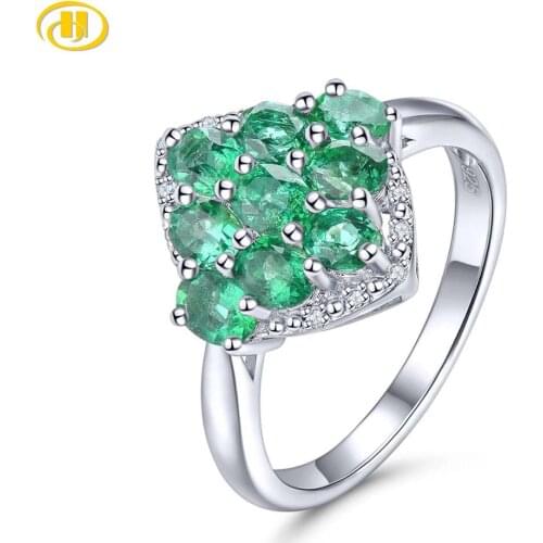 Hutang Precious Emerald Womens Wedding Ring 1.55 Carats Natural Emerald Stone Genuie Gemstone S925 Silver Ring Birthday Gifts