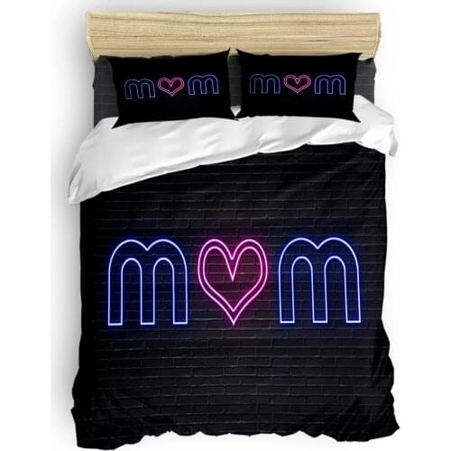 2021 MotherS Day Bedding Set Neon Mom Printed Duvet Cover Set 2/3pcs Bedline with Pillowcase Soft Cover Set for Moms Best Gift