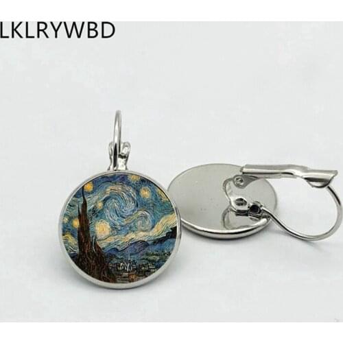 LKLRYWBD/Van Gogh Art Oil Painting Art Earrings Bronze Silver Earrings Crystal Earrings Fashion Girls Earrings Jewelry Gifts