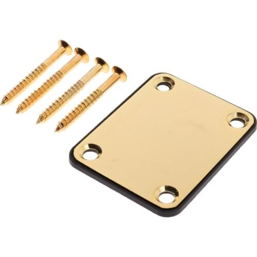 Metal Neck Plate with Screws for Electric Guitar/Electric Bass, Golden
