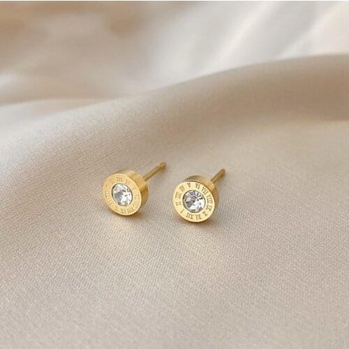 Minimalist Classic Roman Digital Titanium Steel Gold Stud Earrings For Woman Korean Fashion Jewelry Party Girl‘s Simple Earrings