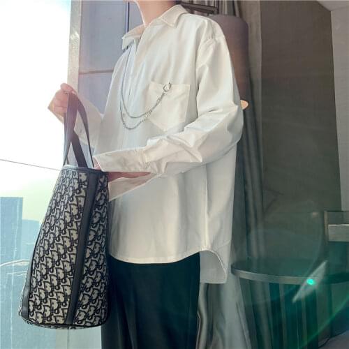 2020 Mens Hanging Chain Decoration Hawaiian Shirt Clothes Camisa Masculina French Cuff Mens Fashion White Shirts Size M-2XL