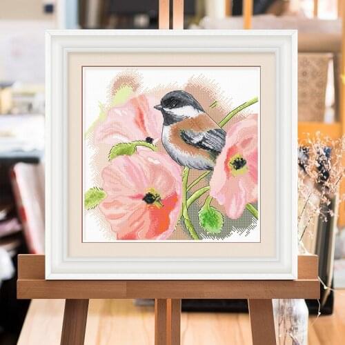 Set for embroidery cross вышивка крестиком набор Poppies roses and birds Cute childrens room decoration painting