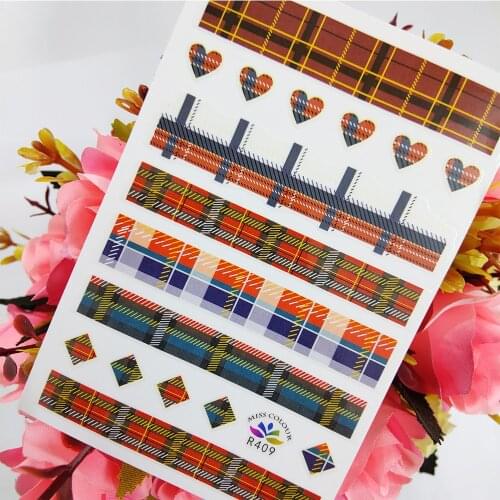 Geometry Square Line 3D Stickers for Nails Design Self Adhesive Sliders Love Heart Nail Art Decoraciones Manicure Foil Tips