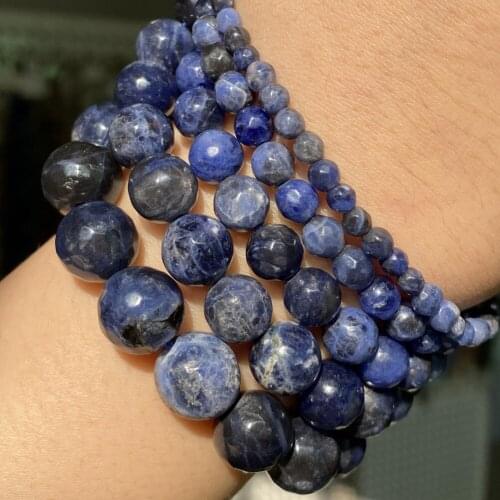 Natural Stone Faceted Blue Sodalite Beads 4 6 8 10 12mm Round Loose Spacer Beads For Jewelry Making Diy Bracelet Accessories 15