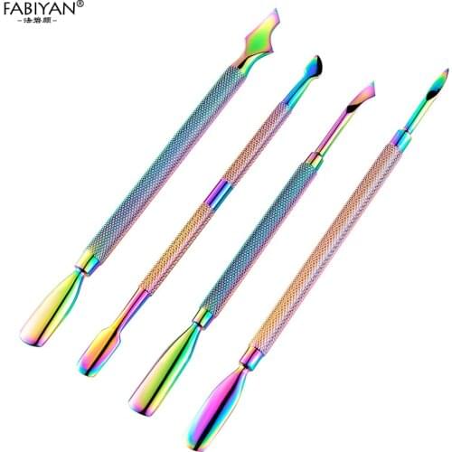 Stainless Steel Cuticle Pusher Dual-ended Chameleon Rainbow Finger Remover Dead Skin Tips Manicure Nail Art Care Tools Pedicure
