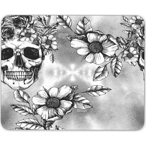 Non-Slip Rubber Mouse Pad Table mat (Human Skull with Flower Wreath and Roses)