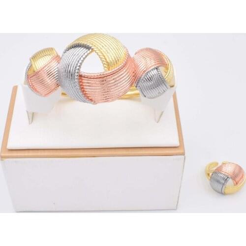 NEW High Quality Ltaly 750 Gold color Jewelry Set For Women african beads fashion Bracelet Ring jewelry