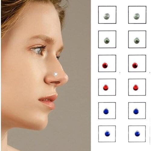 12pcs Magnetic Fake Nose Piercing Ear Tragus Cartilage Lip Stud Nose Ring Fake Non Piercing Jewelry Magnetic Earring Piercings