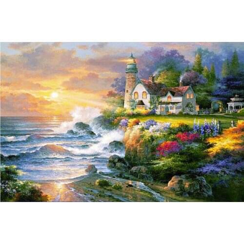 Full Square/Round 5D DIY Diamond Painting Scenic lighthouse Rhinestones Mosaic 3D Diamond embroidery Sale wall decoration FG1744