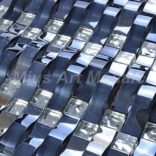 Silver ,blue and white color mix woven crystal glass mosaic tiles shower room