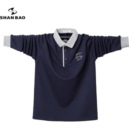 SHAN BAO L 4XL 5XL 6XL Plus Size Loose Autumn Long Sleeve Polo Shirt High Quality Cotton Breathable Youth Mens Casual POLO