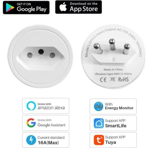 16A Smart Socket Adapter For Brazil Tuya Wifi Smart Plug BR With Timing Remote Voice Function Works With Alexa Google Home APP