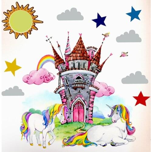 Super Unicorn Castle PVC wall stickers home decor living room decor stickers on the cartoon wall decals wallpaper