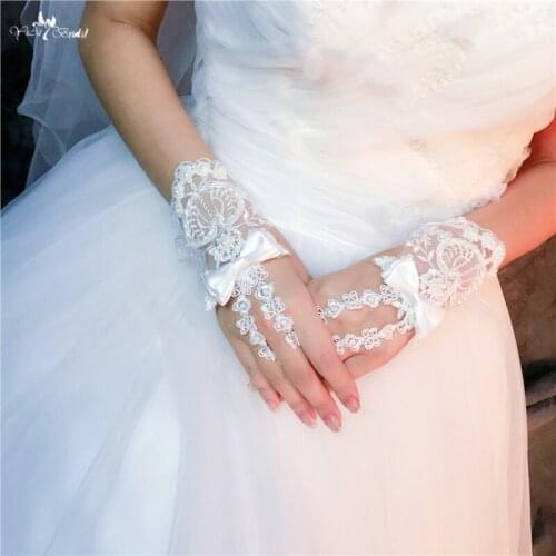 RSG10 Beaded Bowknot Bridal Gloves Fingerless Lace
