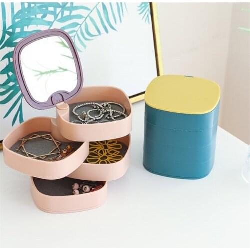 Rotatable Four-layer Storage Box Multi-function Mirror Flannel Jewelry Box Desktop Cosmetics Jewelry Finishing Box