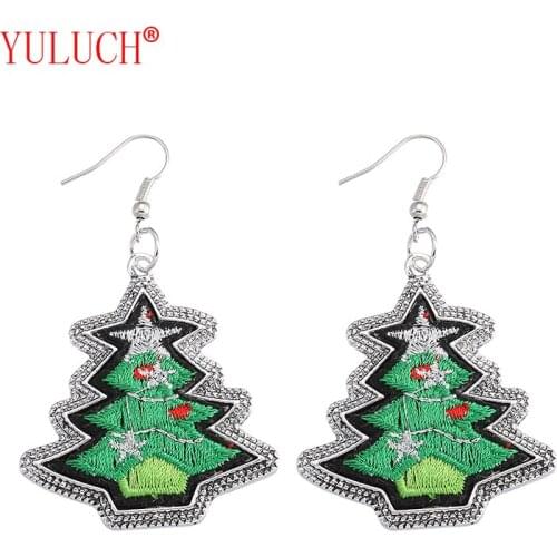 YULUCH Popular design jewelry accessories zinc alloy inlaid embroidery Christmas tree earrings for fashion women holiday gifts
