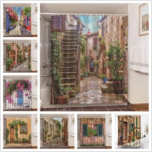 Garden Flowers Scenery Shower Curtains Decoration Waterproof Fabric Bath Curtain Bathroom Door Screens Home Hotel Decor Washable