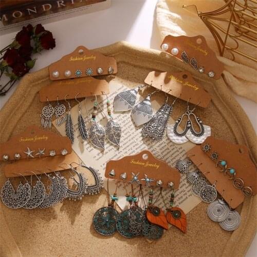 Bohemia Drop Earrings for Women Sets Vintage Ethnic Round Tassel Fringe Earring Womens Set Jewelry