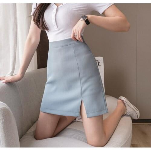 Women Skirts Preppy Style A-line High-waist Split Mini Skirts Women Solid Elegant Casual OL Skirts For Women 2021 Spring