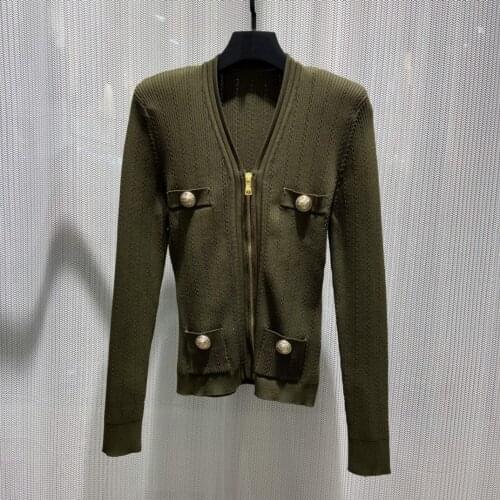 Quality Spring High New Women Luxury Zippers Knitted Sweater Cardigans For Female 3 Color Gdnz 4.08