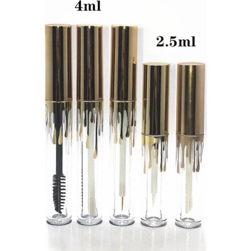 10/30/50pcs 2.5ml 4ml Empty Lip Gloss Tubes, DIY Clear Mascara Tubes with Gold Cap,Cosmetic Eyeliner Refillable Containers