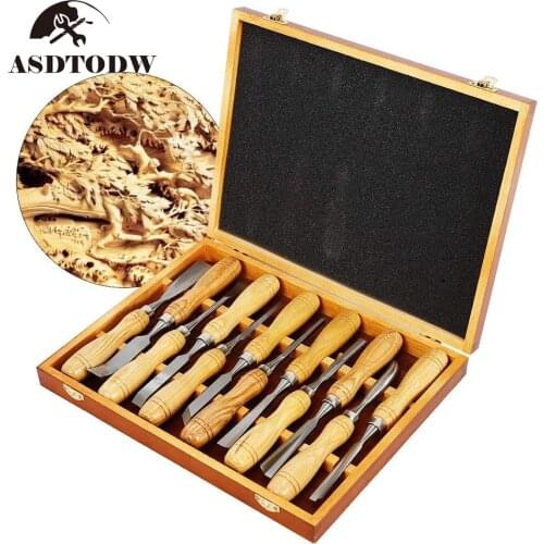 12 Pcs Wood Carving Set Wood Working Tools Hand Chisel Kit Carvers Graving Knife + Box chisel ferramentas marcenaria