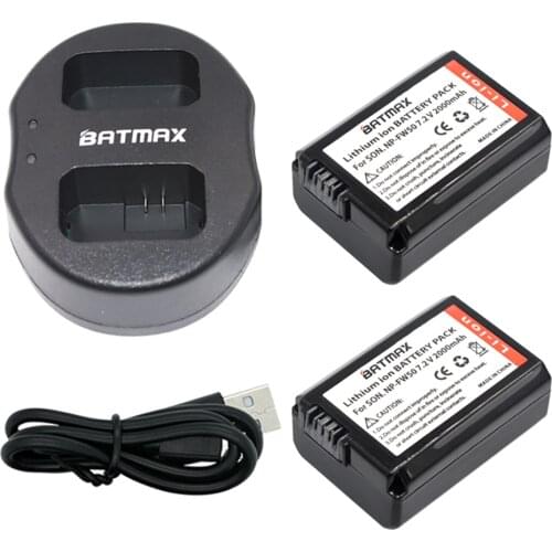 2Pcs 2000mAh NP-FW50 NPFW50 NP FW50 Battery batterie bateria AKKU + USB Dual Charger for Sony NEX-3 NEX-5C Alpha A55 NEX-C3