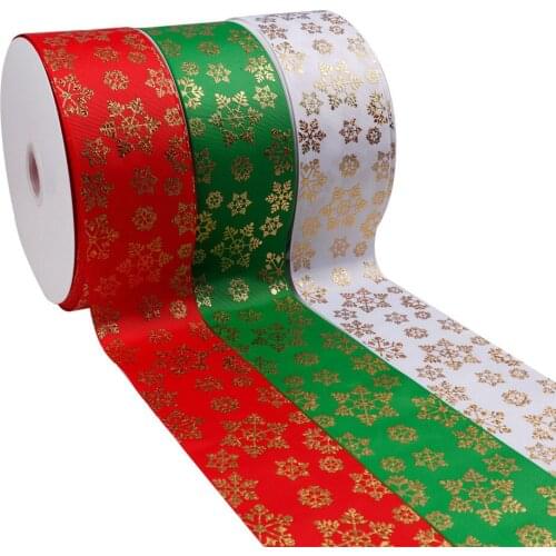 2Yards 3"(75mm) Grosgrain Ribbon Christmas Gold Snowflake Pattern DIY Hair Bows Handmade Tape Festival Decoration Accessories