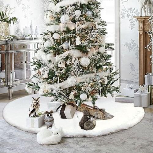 2020 Christmas Tree Skirt Large White Luxury Faux Fur Snowflakes Xmas Floor Mat