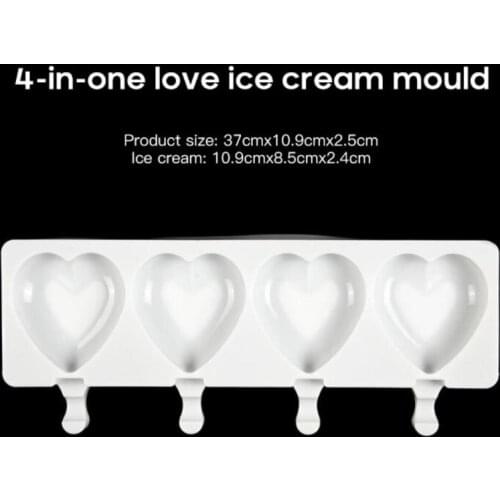 4 Cell Silicone Ice Cream Molds Heart Shaped Tray Food Safe Popsicle Maker DIY Homemade Freezer Ice Lolly Mould Home Kitchen