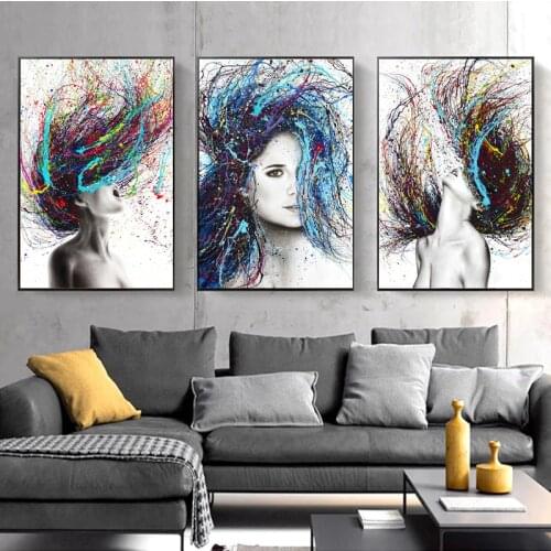 Abstract Colored Hair Woman Canvas Painting Modern Figure Art Posters and Print Wall Art Picture for Living Room Home Decoration