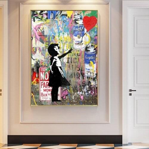 Banks art girl holding balloons on the wall canvas painting art poster graffiti picture children room wall decoration