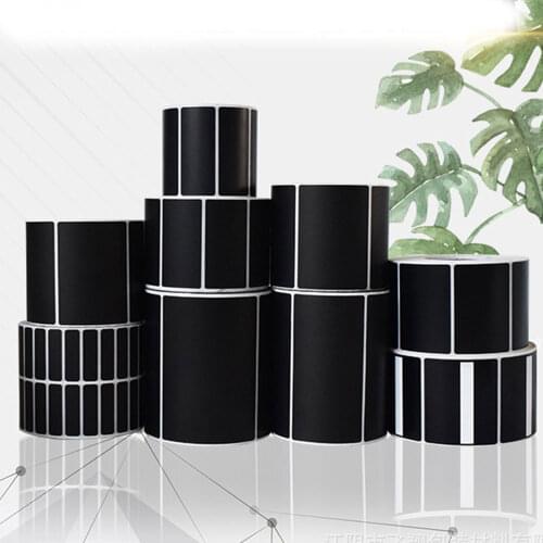 Black Thermal Transfer Labels Blank PET barcode adhesive sticker Waterproof Tear-proof oil-proof black sticker Label with Belt