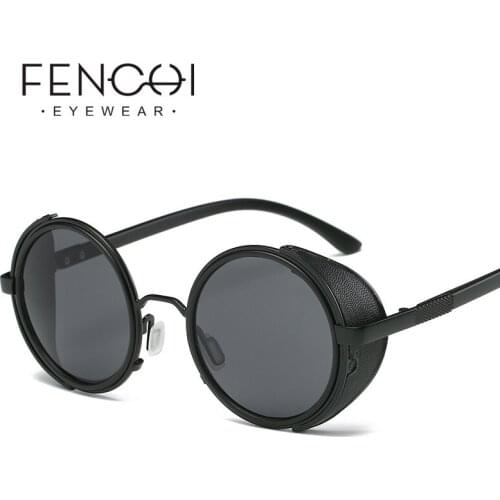 FENCHI white round steampunk womens sunglasses High Quality luxury brand designer shades men zonnebril dames