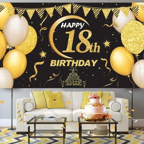 Background Banner 18Th Birthday Party for Anniversary Decoration Extra Large Black Gold Poster Photo Background Cloth