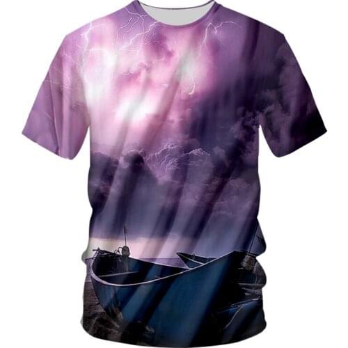 New Gothic Summer Flashing Sailboat Printed 3D T Shirt O-Neck Hipster Short Sleeve Cool T-Shirt Homme For Male Street Tops 7XL