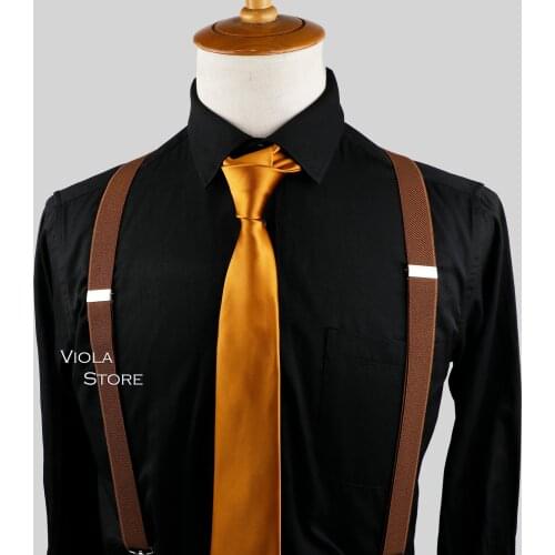 Men Red 2.5cm Suspender Tie Sets Satin Smooth 6cm Narrow Necktie Y-Back Brace Red Green Beige Formal Daily Shirt Pants Accessory