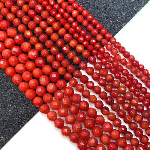 Faceted Red Coral Round Beads 3-8mm Natural Bulk Jewelry Handmade Necklace Bracelet DIY Accessories Length 15 Inches