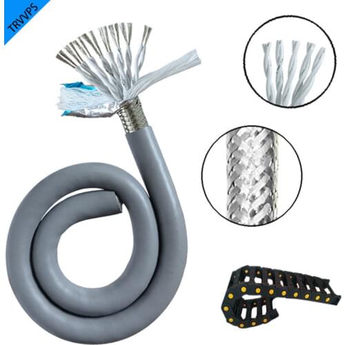 1Meter TRVVPS Tinned Copper Cable 26/24/22AWG 10/12/14/16/20Cores Twisted Pair Core Shielded PVC Insulated Gray Drag Chain Cable