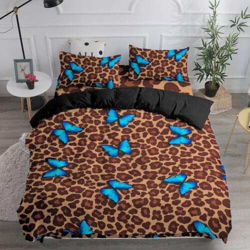 Leopard 3D Bedding Set Fantastic Butterfly Print Microfiber Comforter Duvet Cover Home Textile Single Double Size Kids Bedspread